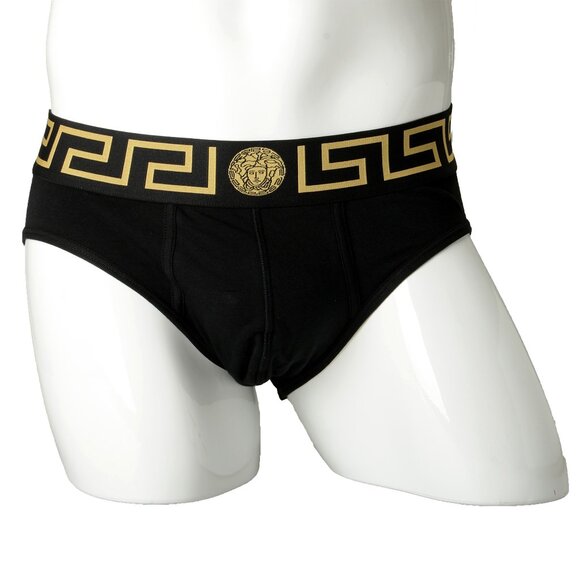 Versace Men's Black/Gold Low Rise Slip 2 Pack Underwear Versace Sz 7 US XL IT 54